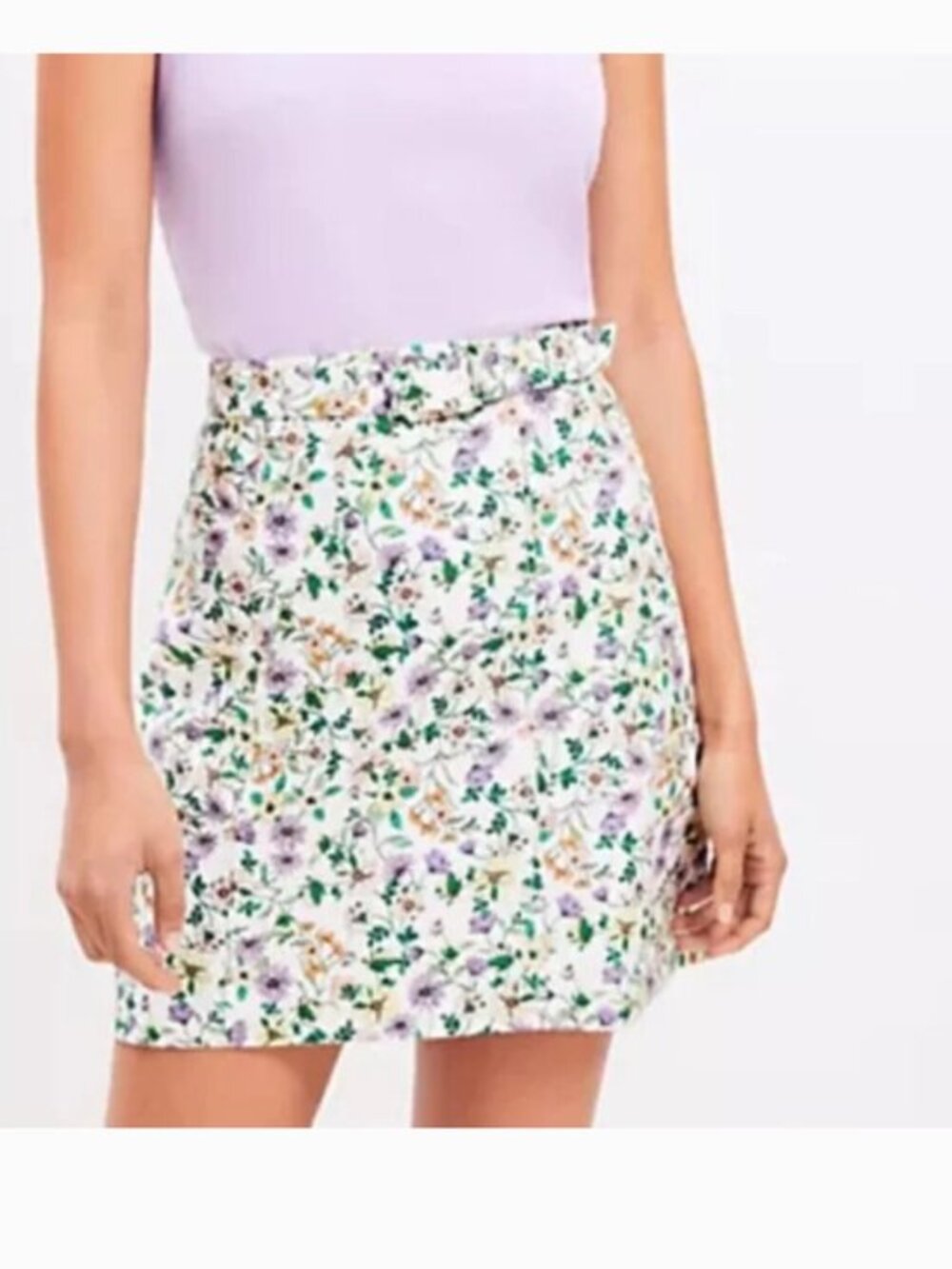 LOFT Floral Print Skirt with Matching Belt Size 6